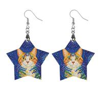 Orecchini da donna in legno con gatto che guarda le stelle, gioielli vintage eleganti in legno, orecchini leggeri per matrimoni, feste, regalo di tutti i giorni, Circular, Legno, Legno