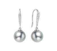 Orecchini da donna in oro bianco, pendenti, eleganti, con perle grigie da 0,08 carati, con diamanti, Oro bianco 18 carati (750), Perla Diamante