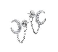 Orecchini da donna in oro, con zirconia cubica, in argento Sterling 925, a forma di luna/catena, regalo per la festa della mamma, Cristallo, Zirconia cubica