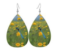 Orecchini da donna in pelle a forma di fiore con libellule stampati, semplice ciondolo a forma di goccia, elegante regalo per le vacanze