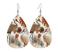 Orecchini Da Donna In Pelle A Forma Di Goccia Red-Crowned Cranes And Tropical Leaves Leggeri Orecchini Pendenti Lussuoso Ciondolo Con Pendente A Goccia Per Feste Uso Quotidiano Accessori