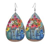 Orecchini da donna in pelle a goccia con fiori freschi, stampa con gancio, alla moda, vintage, da indossare tutti i giorni, Misura unica, Pelle