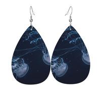Orecchini da donna in pelle a goccia con meduse nell'oceano profondo ciondolo con gancio moda vintage festa uso quotidiano, Misura unica, Pelle