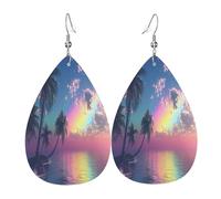 Orecchini da donna in pelle a goccia con scritta "The ocean under the rainbow light", orecchini pendenti in PVC leggero, ganci in argento 925, stampe su entrambi i lati, regalo ipoallergenico