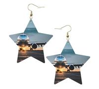 Orecchini da donna in pelle bianca alla moda a forma di stella - Aeroplano leggero nella luce della sera stampa gioielli pendenti, bomboniere e decorazioni, Misura unica, Pelle