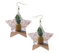 Orecchini da donna in pelle bianca alla moda a forma di stella - ananas sulla spiaggia stampa gioielli pendenti, leggeri e alla moda pendenti a cerchio, Misura unica, Pelle