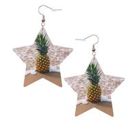 Orecchini da donna in pelle bianca alla moda a forma di stella - ananas sulla spiaggia stampa gioielli pendenti, leggeri e alla moda pendenti a cerchio, Misura unica, Pelle