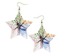 Orecchini da donna in pelle bianca alla moda a forma di stella, bellissimi gioielli pendenti con stampa albero quattro stagioni, leggeri e alla moda, Misura unica, Pelle