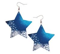 Orecchini da donna in pelle bianca alla moda a forma di stella - Blu Natale fiocco di neve stampa gioielli pendenti, leggeri e alla moda pendenti a cerchio, Misura unica, Pelle