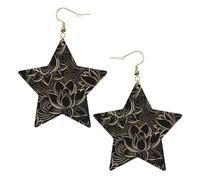 Orecchini da donna in pelle bianca alla moda a forma di stella - Boho Gold Lotus Flowers Print ciondola gioielli, leggeri e alla moda pendenti a cerchio, Misura unica, Pelle
