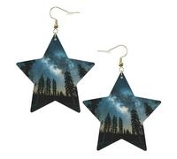 Orecchini da donna in pelle bianca alla moda a forma di stella - cielo notturno con alberi stampa bomboniere e decorazioni, regalo alla moda, Misura unica, Pelle, Nessuna pietra preziosa