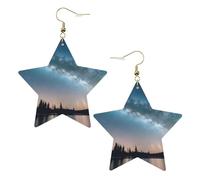 Orecchini da donna in pelle bianca alla moda a forma di stella - Cielo notturno e alberi stampa bomboniere e decorazioni, regalo alla moda, Misura unica, Pelle, Nessuna pietra preziosa