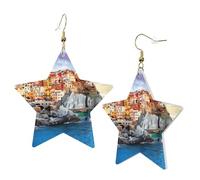 Orecchini da donna in pelle bianca alla moda a forma di stella - Cinque Terre scenario stampa gioielli pendenti, leggeri e alla moda pendenti a cerchio, Misura unica, Pelle