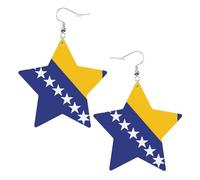 Orecchini da donna in pelle bianca alla moda a forma di stella, con bandiera della Bosnia ed Erzegovina, gioielli pendenti, accessori leggeri alla moda, Misura unica, Pelle