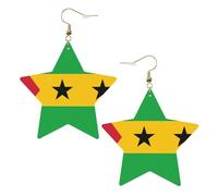Orecchini da donna in pelle bianca alla moda a forma di stella, con bandiera di Sao Tomé e Principe, gioielli pendenti leggeri e alla moda, Misura unica, Pelle, Nessuna pietra preziosa