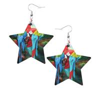 Orecchini da donna in pelle bianca alla moda a forma di stella, con due pappagalli colorati, pendenti leggeri e alla moda, Misura unica, Pelle