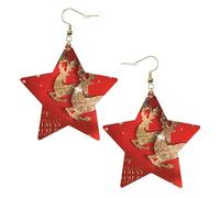 Orecchini da donna in pelle bianca alla moda a forma di stella, con scritta "Merry Christmas", leggeri e alla moda, Misura unica, Pelle