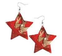 Orecchini da donna in pelle bianca alla moda a forma di stella, con scritta "Merry Christmas", leggeri e alla moda, Misura unica, Pelle
