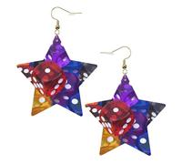 Orecchini da donna in pelle bianca alla moda a forma di stella, con set di dadi da gioco, gioielli pendenti, accessori leggeri e alla moda, Misura unica, Pelle