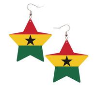 Orecchini da donna in pelle bianca alla moda a forma di stella, con stampa bandiera del Ghana, leggeri e alla moda, Misura unica, Pelle