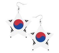 Orecchini da donna in pelle bianca alla moda a forma di stella, con stampa bandiera della Repubblica di Corea, accessorio leggero alla moda, Misura unica, Pelle
