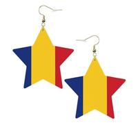 Orecchini da donna in pelle bianca alla moda a forma di stella, con stampa bandiera della Romania, accessorio alla moda leggero, Misura unica, Pelle