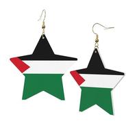 Orecchini da donna in pelle bianca alla moda a forma di stella, con stampa bandiera dello Stato della Palestina, leggeri e alla moda, Misura unica, Pelle