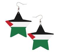 Orecchini da donna in pelle bianca alla moda a forma di stella, con stampa bandiera dello Stato della Palestina, leggeri e alla moda, Misura unica, Pelle