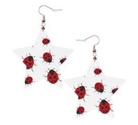 Orecchini da donna in pelle bianca alla moda a forma di stella, con stampa coccinella a sette stelle, accessorio leggero e alla moda, Misura unica, Pelle