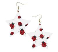 Orecchini da donna in pelle bianca alla moda a forma di stella, con stampa coccinella a sette stelle, accessorio leggero e alla moda, Misura unica, Pelle