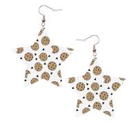 Orecchini da donna in pelle bianca alla moda a forma di stella, con stampa di biscotti, cibo, gocce di cioccolato, gioielli pendenti, leggeri e alla moda, Misura unica, Pelle
