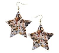 Orecchini da donna in pelle bianca alla moda a forma di stella, con stampa di cani carini, accessorio leggero e alla moda, Misura unica, Pelle