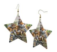 Orecchini da donna in pelle bianca alla moda a forma di stella, con stampa di cuccioli di tigre della giungla, accessorio leggero alla moda, Misura unica, Pelle