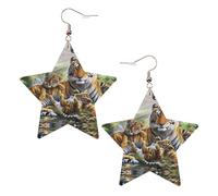 Orecchini da donna in pelle bianca alla moda a forma di stella, con stampa di cuccioli di tigre della giungla, accessorio leggero alla moda, Misura unica, Pelle
