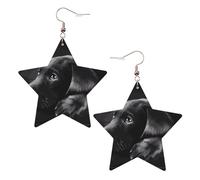 Orecchini da donna in pelle bianca alla moda a forma di stella, con stampa di cucciolo di labrador nero, accessorio leggero alla moda, Misura unica, Pelle