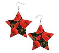 Orecchini da donna in pelle bianca alla moda a forma di stella, con stampa di fiori di papavero, accessorio leggero e alla moda, Misura unica, Pelle