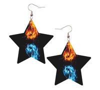 Orecchini da donna in pelle bianca alla moda a forma di stella, con stampa di ghiaccio e fuoco boxe, accessorio alla moda leggero, Misura unica, Pelle