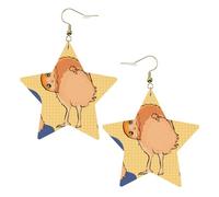 Orecchini da donna in pelle bianca alla moda a forma di stella, con stampa di gufo storto, leggeri e alla moda, Misura unica, Pelle, Nessuna pietra preziosa