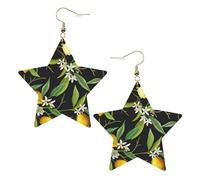 Orecchini da donna in pelle bianca alla moda a forma di stella, con stampa di limoni e fiori, accessorio alla moda leggero, Misura unica, Pelle