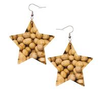 Orecchini da donna in pelle bianca alla moda a forma di stella, con stampa di patate da giardino, accessori leggeri e alla moda, Misura unica, Pelle