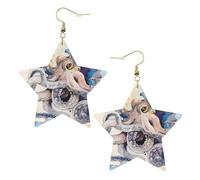 Orecchini da donna in pelle bianca alla moda a forma di stella, con stampa di polpo retrò, accessorio leggero e alla moda, Misura unica, Pelle