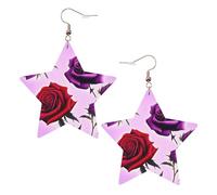 Orecchini da donna in pelle bianca alla moda a forma di stella, con stampa di rose rosse e viola, bomboniere, semplici ciondoli a cerchio, One Size, Pelle, Nessuna pietra preziosa