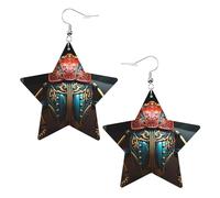 Orecchini da donna in pelle bianca alla moda a forma di stella, con stampa di scarabeo, leggeri e alla moda, Misura unica, Pelle, Nessuna pietra preziosa