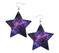 Orecchini da donna in pelle bianca, alla moda, a forma di stella, con stampa di universo, galassia, stella, spazio, gioielli pendenti, accessori leggeri alla moda, Misura unica, Pelle