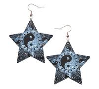 Orecchini da donna in pelle bianca alla moda a forma di stella, con stampa diagramma Ying Yang, leggeri e alla moda, Misura unica, Pelle