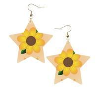 Orecchini da donna in pelle bianca alla moda a forma di stella, con stampa girasole dorata, leggeri e alla moda, One Size, Pelle, Nessuna pietra preziosa