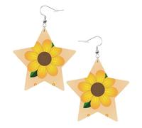 Orecchini da donna in pelle bianca alla moda a forma di stella, con stampa girasole dorata, leggeri e alla moda, Misura unica, Pelle, Nessuna pietra preziosa