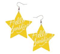 Orecchini da donna in pelle bianca alla moda a forma di stella, con stampa Hello Sunshine, accessorio leggero e alla moda, Misura unica, Pelle