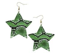 Orecchini da donna in pelle bianca alla moda a forma di stella, con stampa in pelle di serpente verde, leggeri e alla moda, Misura unica, Pelle