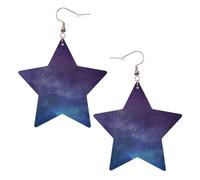 Orecchini da donna in pelle bianca, alla moda, a forma di stella, con stampa interstellare e universo, con ciondoli a cerchio leggeri e alla moda, Misura unica, Pelle